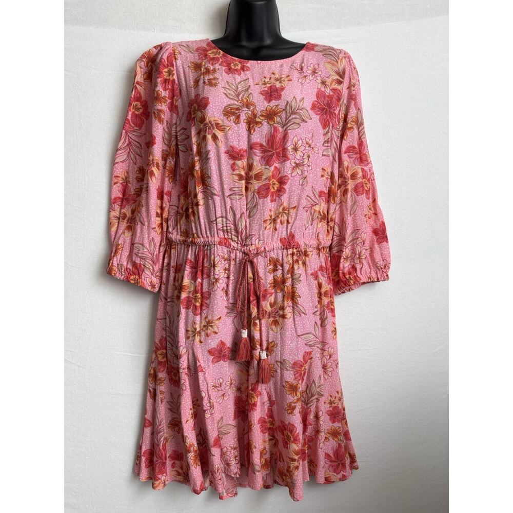 LOFT Pink Floral‎ Dress Large Boho Romantic Cottagecore Tassel Waist Mini